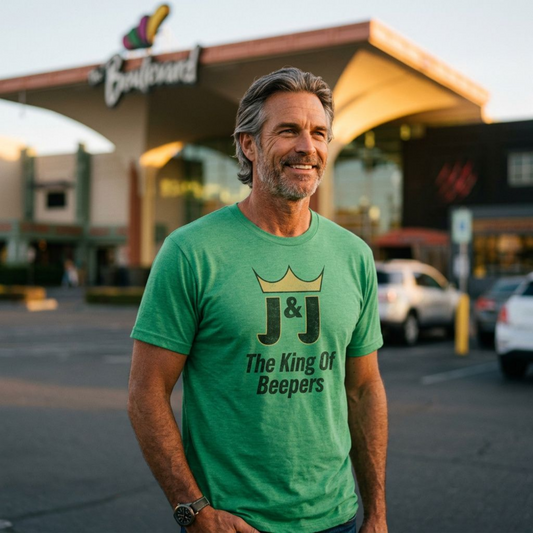 The King Of Beepers! Las Vegas area code t-shirt lifestyle shot in envy