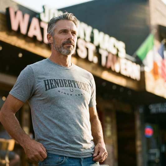 Hendertucky 1941 Henderson Nevada t-shirt lifestyle shot in premium heather