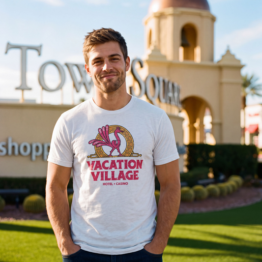 Vacation Village Las Vegas t-shirt second lifestyle shot in White