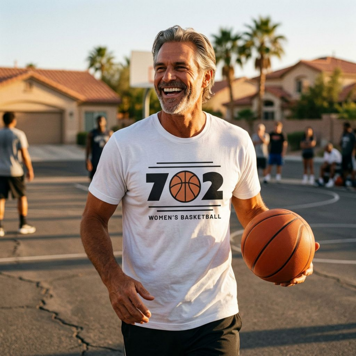 702 Las Vegas area code basketball t-shirt lifestyle shot in white