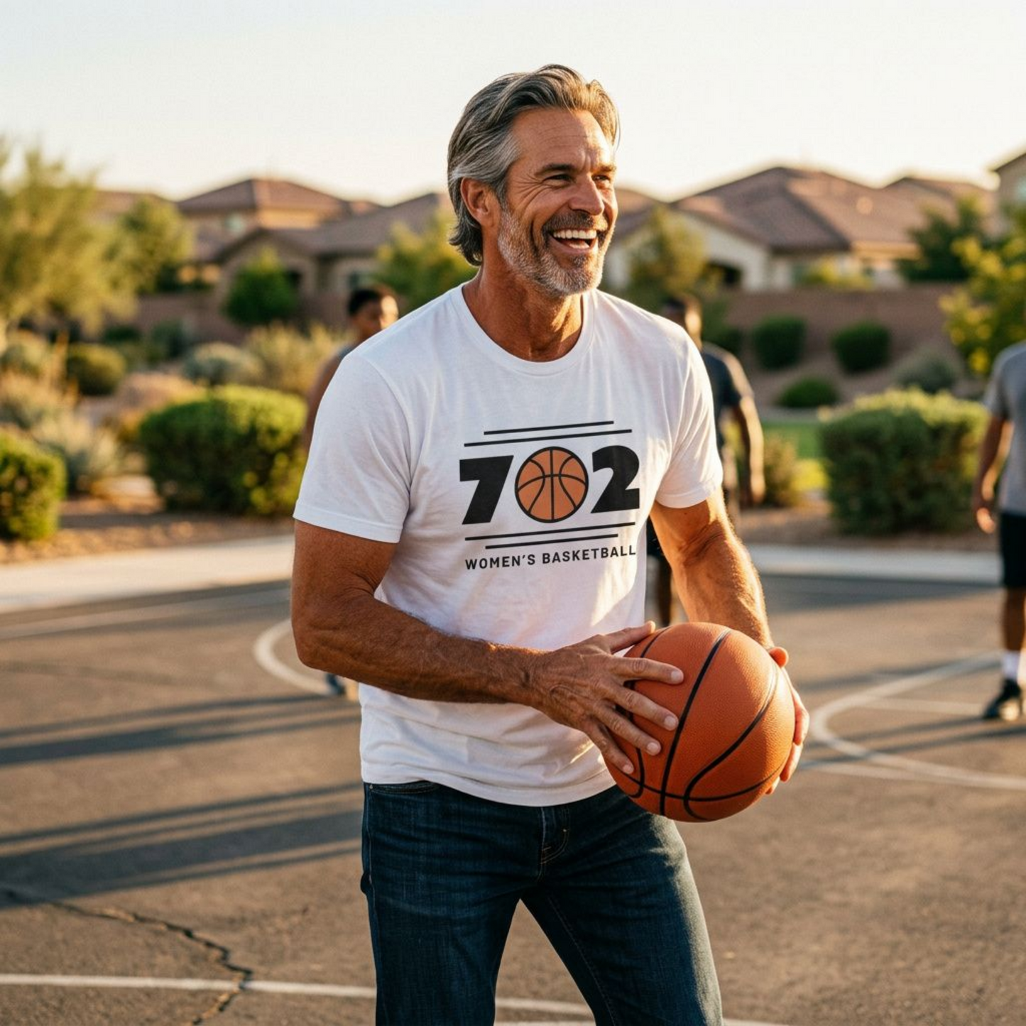 702 Las Vegas area code basketball t-shirt lifestyle shot in white