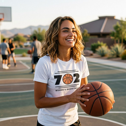 702 Las Vegas area code basketball t-shirt lifestyle shot in white