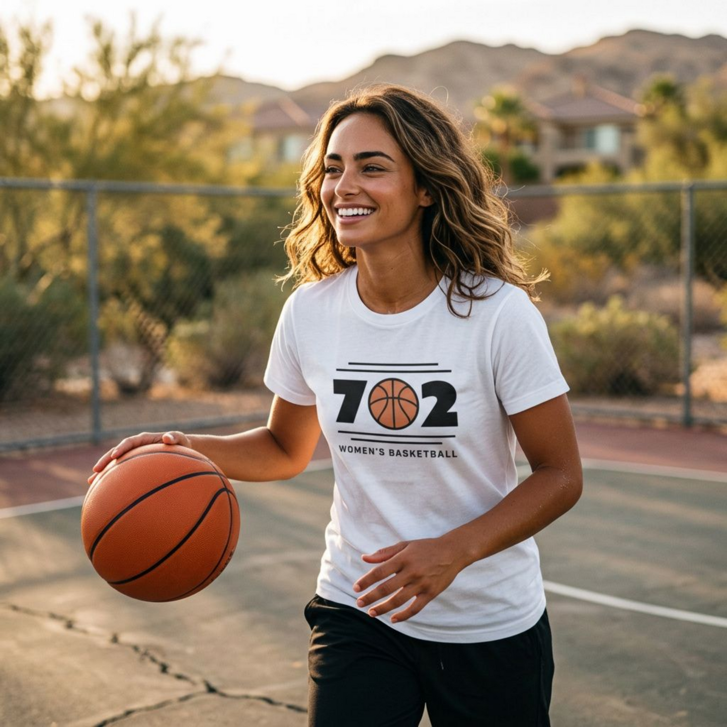 702 Las Vegas area code basketball t-shirt lifestyle shot in white