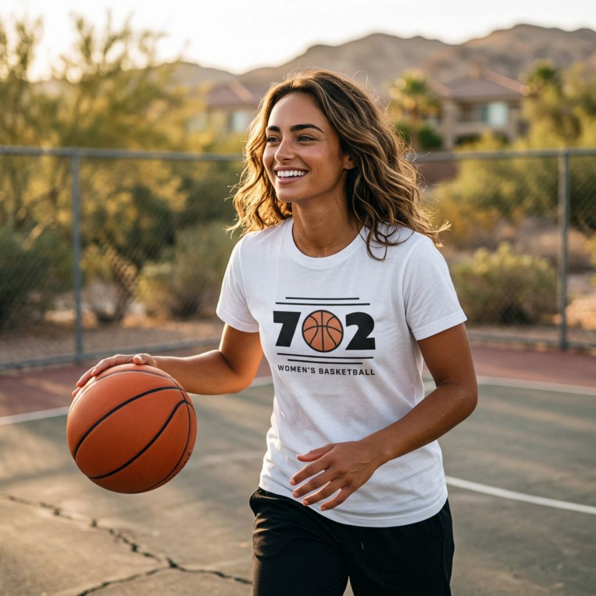 702 Las Vegas area code basketball t-shirt lifestyle shot in white