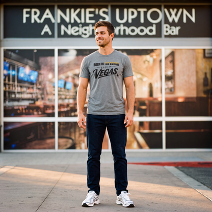 Born In The Burgh Las Vegas t-shirt third lifestyle shot in premium heather