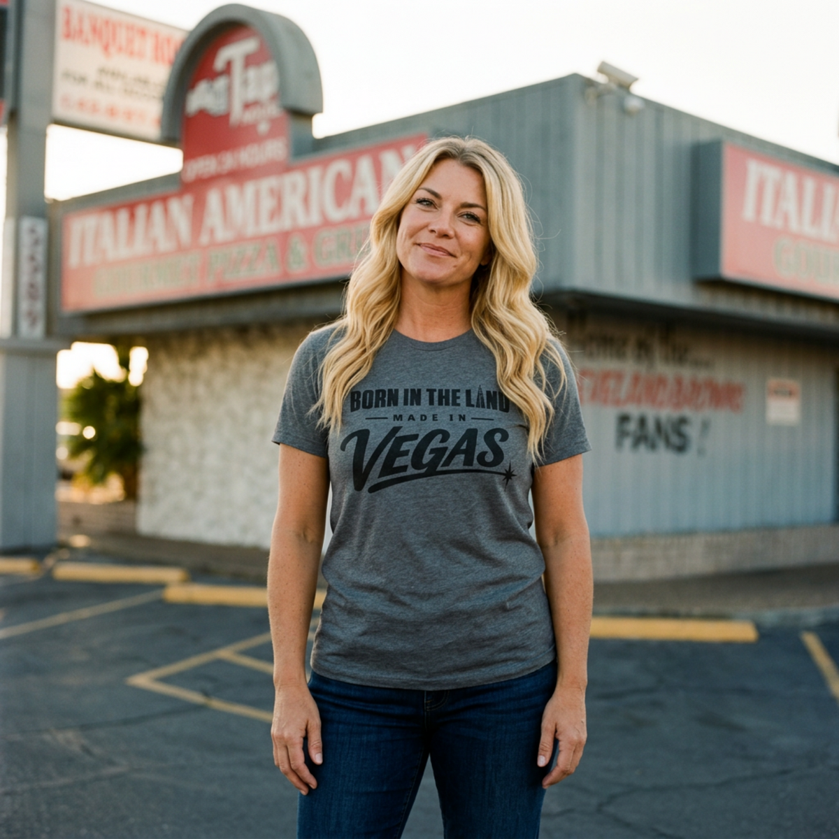 Made In The Land Las Vegas t-shirt third lifestyle shot in premium heather