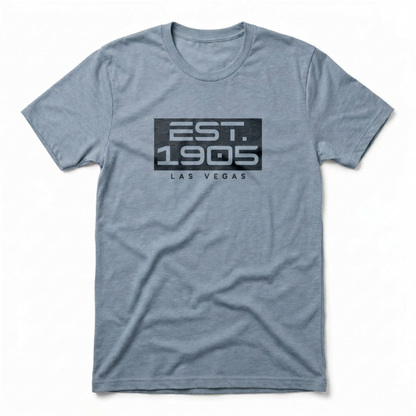 Established 1905 Las Vegas founded t-shirt in stonewash denim