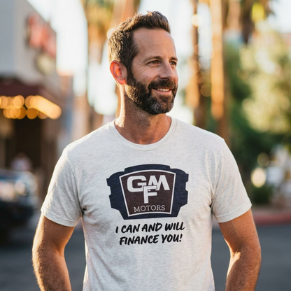 GMF Motors Las Vegas area code t-shirt lifestyle shot in heather white