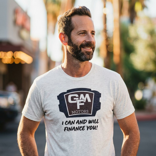 GMF Motors Las Vegas area code t-shirt lifestyle shot in heather white