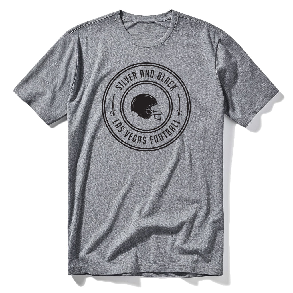 Silver and Black Helmet Las Vegas Raiders t-shirt in gray