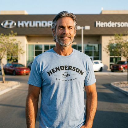 Henderson, Of Course Henderson Nevada t-shirt lifestyle shot in vintage stonewash denim