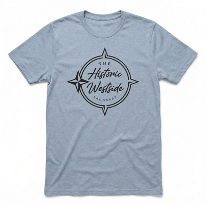 Historic West Side Las Vegas compass t-shirt in vintage stonewash denim