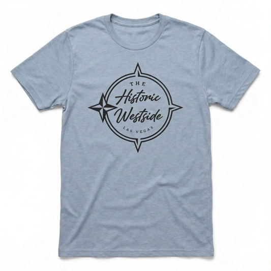 Historic West Side Las Vegas compass t-shirt in vintage stonewash denim