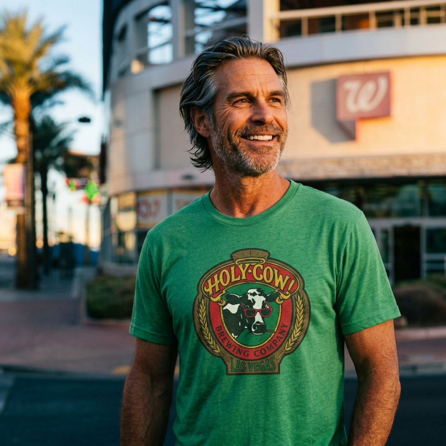 Holy Cow Brewing Las Vegas area code t-shirt lifestyle shot in envy