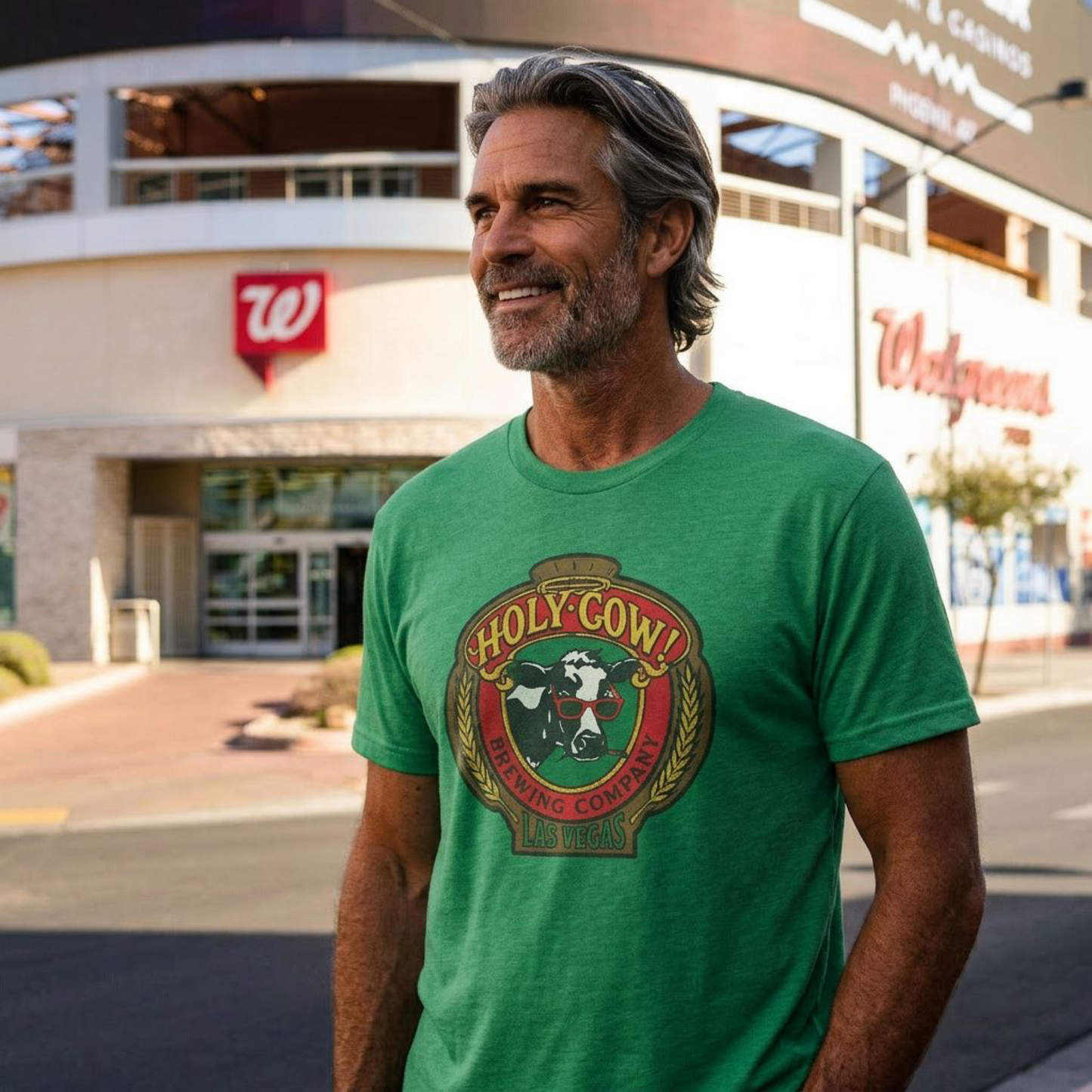Holy Cow Brewing Las Vegas area code t-shirt lifestyle shot in envy