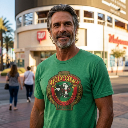 Holy Cow Brewing Las Vegas area code t-shirt lifestyle shot in envy