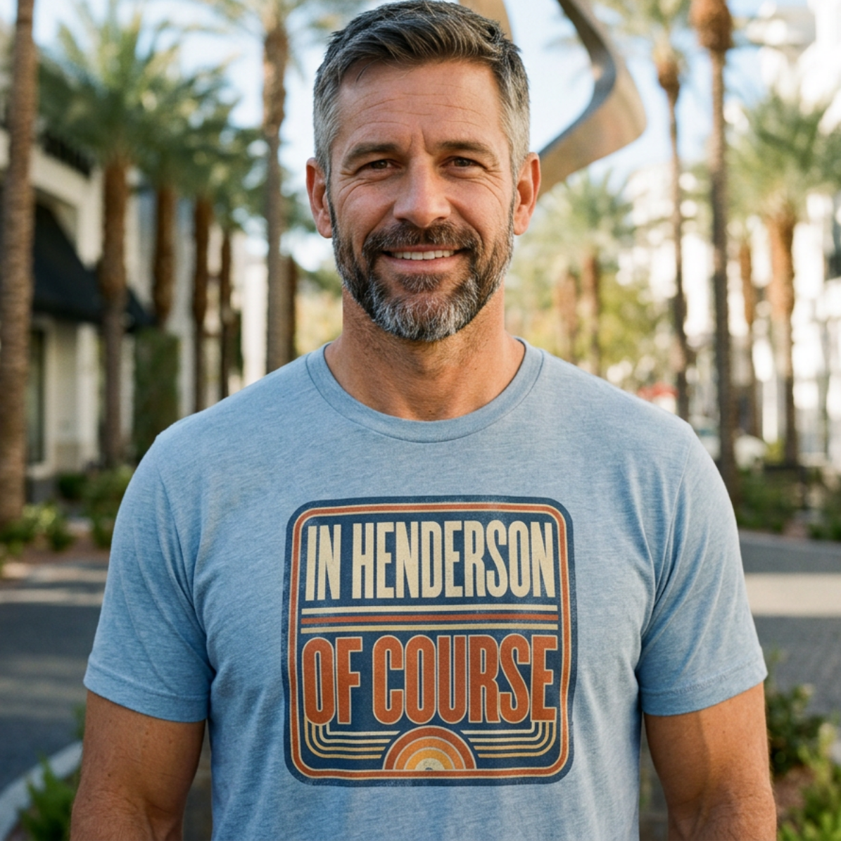 In Henderson Retro Henderson Nevada t-shirt lifestyle shot in vintage stonewash denim