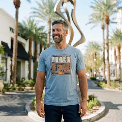 In Henderson Retro Henderson Nevada t-shirt lifestyle shot in vintage stonewash denim