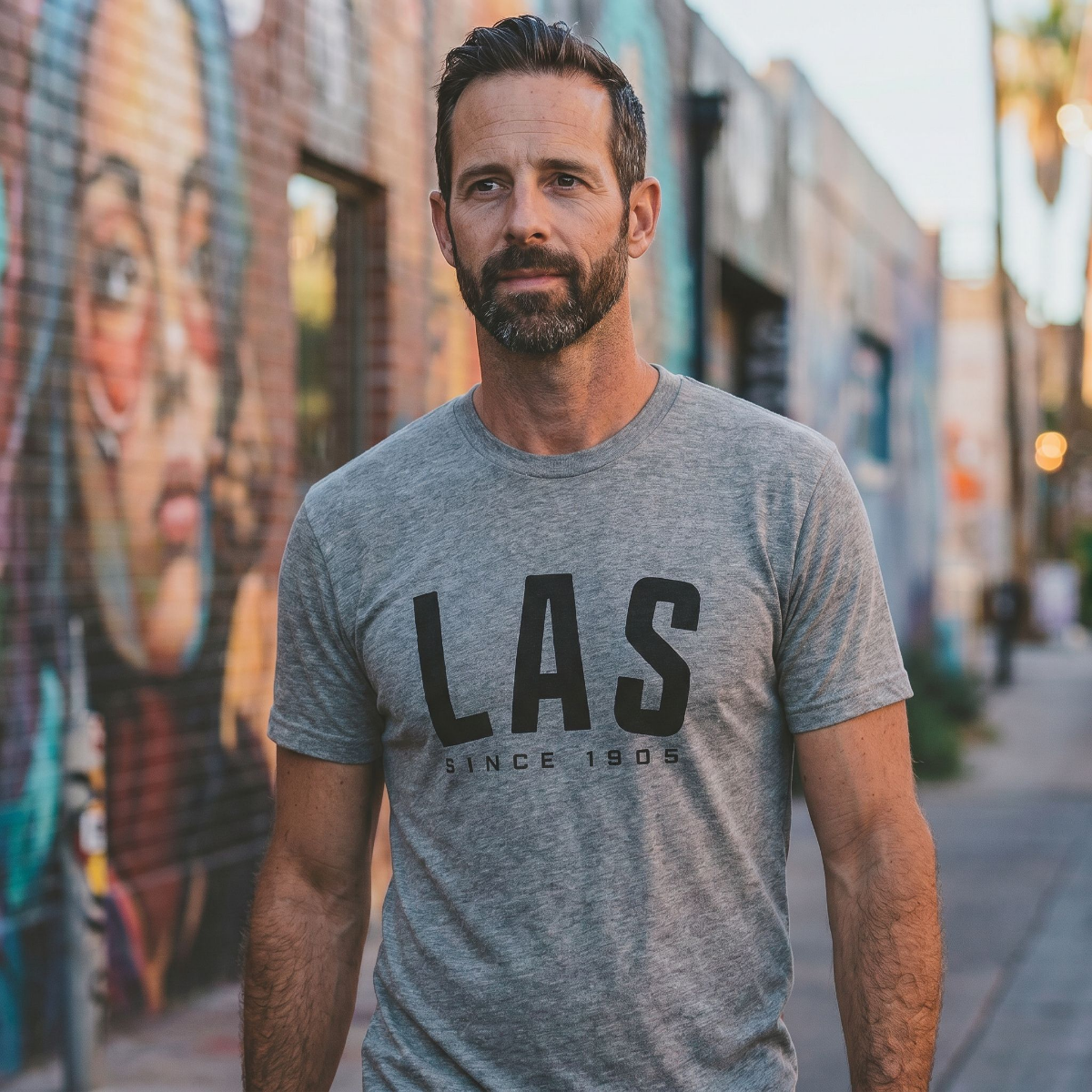 LAS 1905 Las Vegas est. 1905 t-shirt lifestyle shot in premium heather