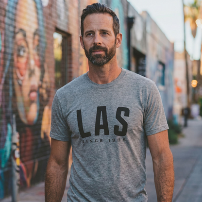 LAS 1905 Las Vegas est. 1905 t-shirt lifestyle shot in premium heather