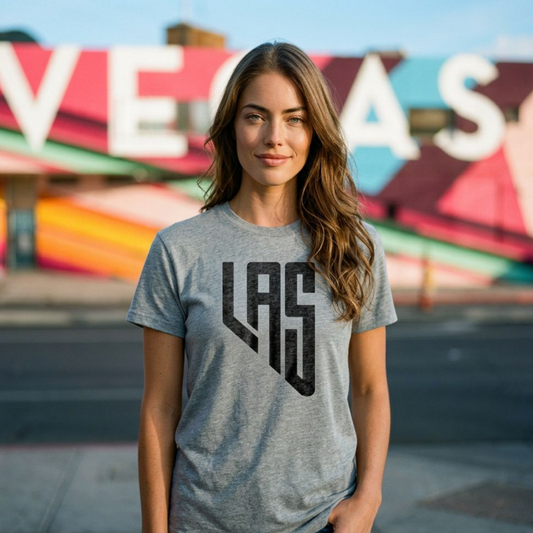 LAS, Nevada Las Vegas area code t-shirt lifestyle shot in premium heather