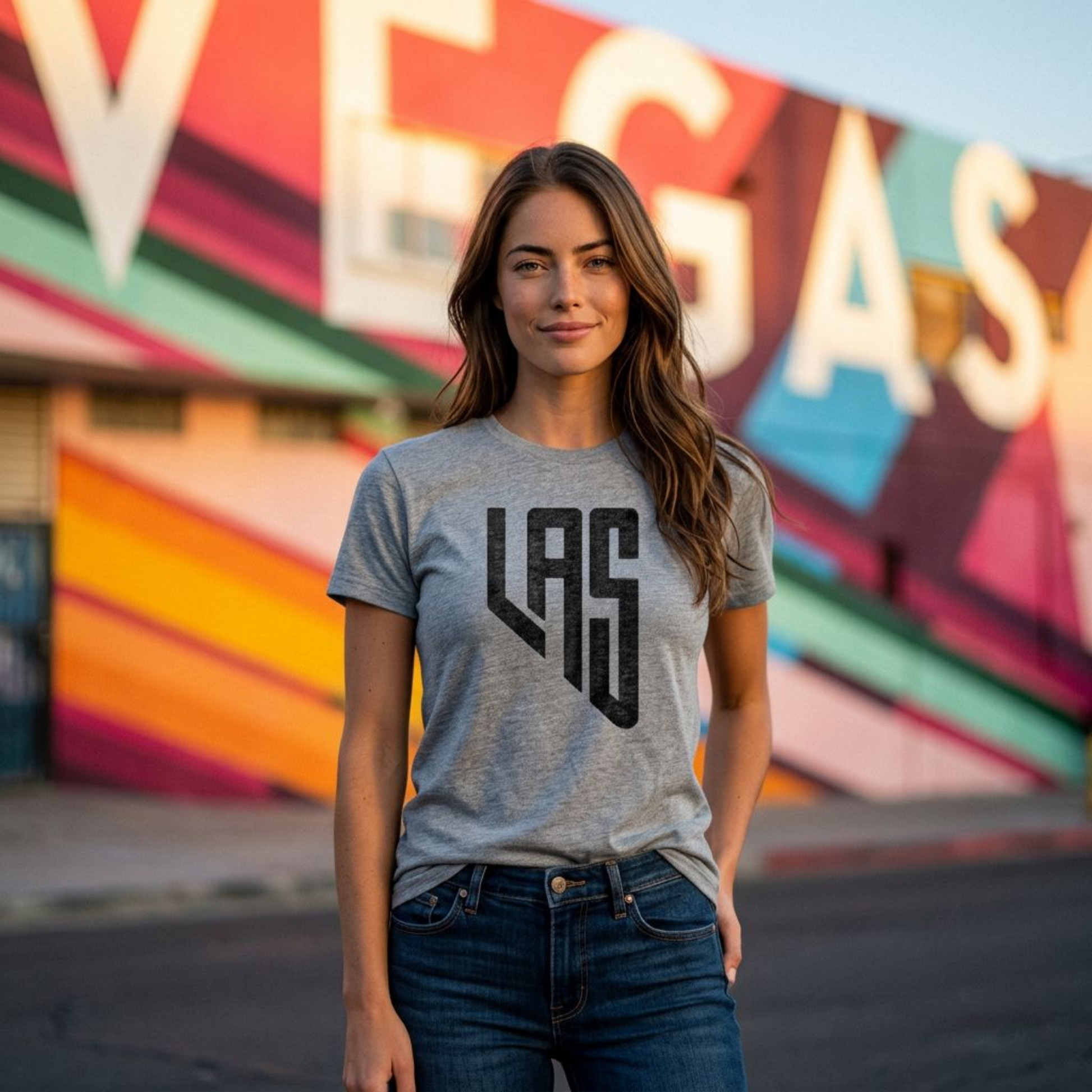 LAS, Nevada Las Vegas area code t-shirt lifestyle shot in premium heather