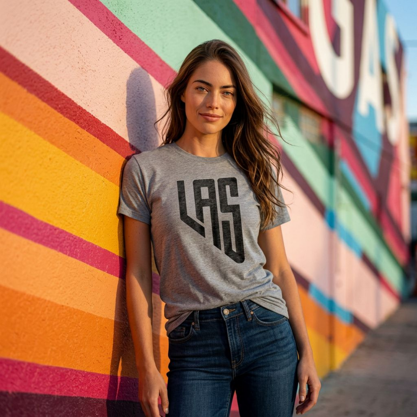 LAS, Nevada Las Vegas area code t-shirt lifestyle shot in premium heather