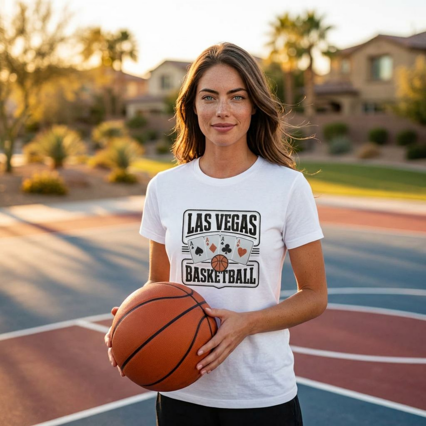 All Aces Las Vegas basketball t-shirt lifestyle shot in white