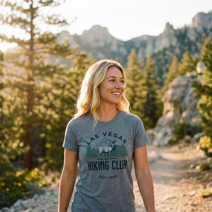 Las Vegas Hiking Club Mt. Charleston t-shirt second lifestyle shot in premium heather