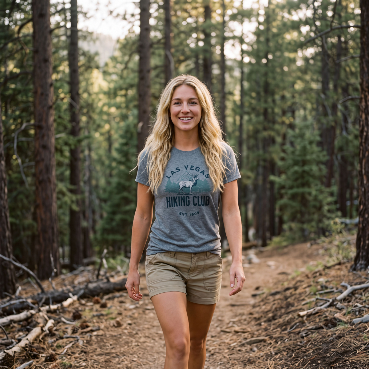 Las Vegas Hiking Club Mt. Charleston t-shirt third lifestyle shot in premium heather