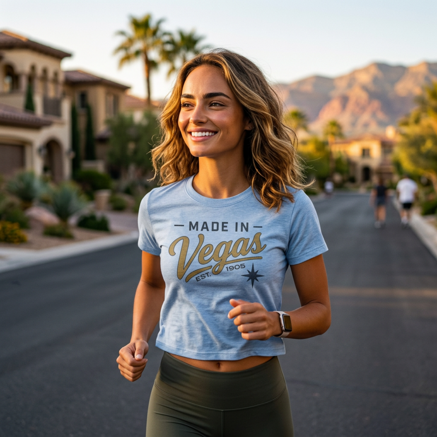 Made In Vegas Women's Baby Las Vegas mom t-shirt lifestyle shot in baby blue