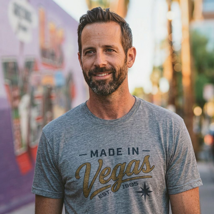 Made In Vegas Las Vegas area code t-shirt lifestyle shot in premium heather