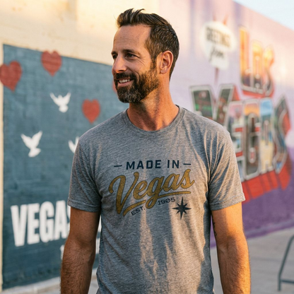 Made In Vegas Las Vegas area code t-shirt lifestyle shot in premium heather