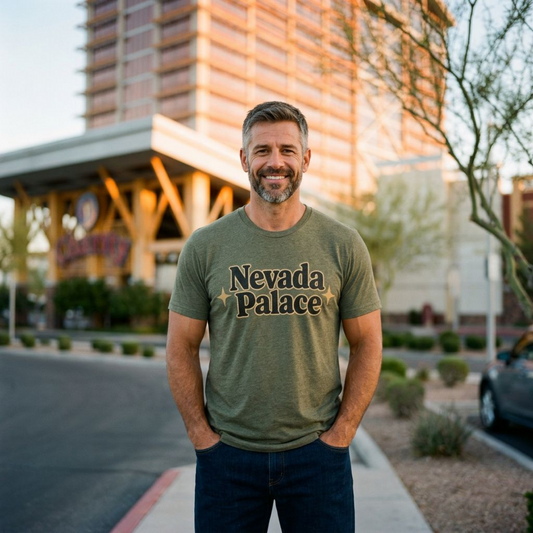 Nevada Palace Las Vegas t-shirt second lifestyle shot in Military Green