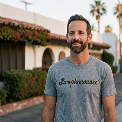 Pamplemousse Las Vegas t-shirt lifestyle shot in premium heather