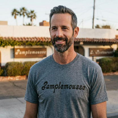 Pamplemousse Las Vegas t-shirt lifestyle shot in premium heather