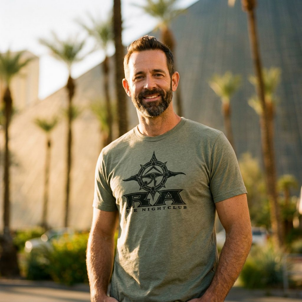RA Nightclub Las Vegas t-shirt second lifestyle shot in Venetian Gray