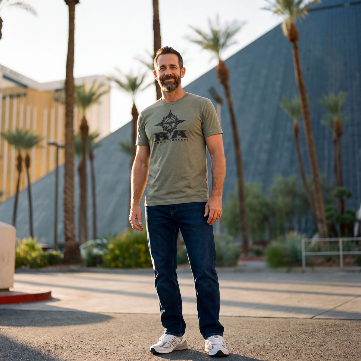 RA Nightclub Las Vegas t-shirt third lifestyle shot in Venetian Gray