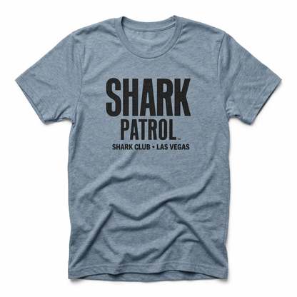 Shark Patrol Las Vegas nightclub t-shirt in stonewash denim