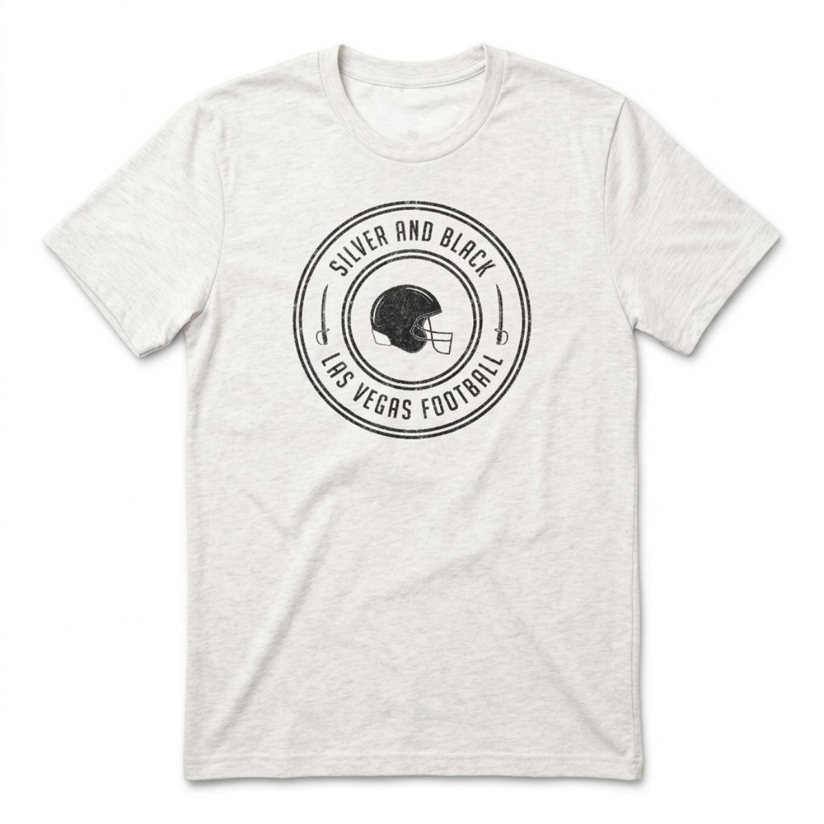 Silver and Black Helmet Las Vegas Raiders t-shirt in heather white