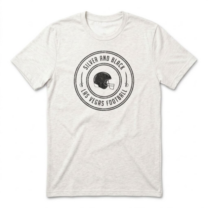 Silver and Black Helmet Las Vegas Raiders t-shirt in heather white