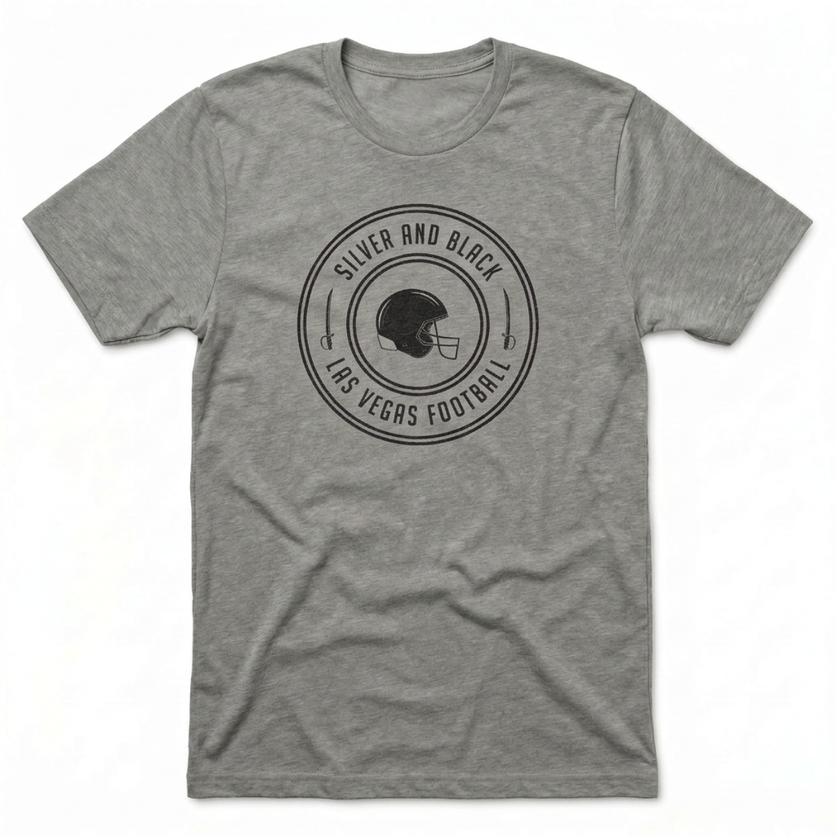 Silver and Black Helmet Las Vegas Raiders t-shirt in venetian gray