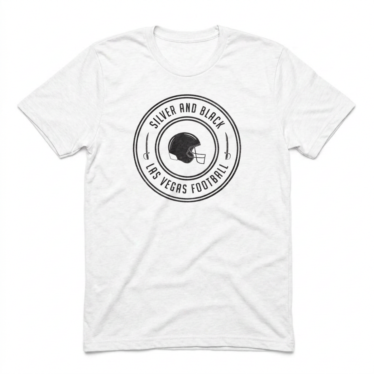 Silver and Black Helmet Las Vegas Raiders t-shirt in white