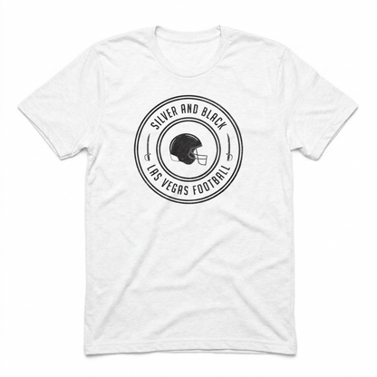 Silver and Black Helmet Las Vegas Raiders t-shirt in white