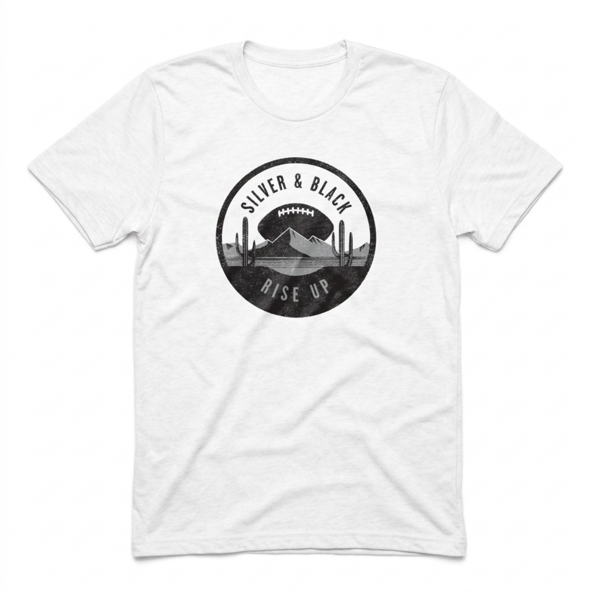 Silver and Black Rise Up Las Vegas Raiders t-shirt in white