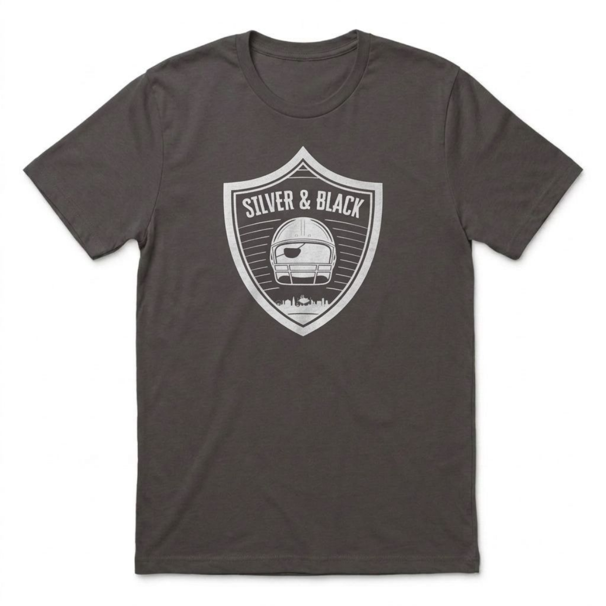 Silver and Black Shield Las Vegas Raiders t-shirt in graphite black