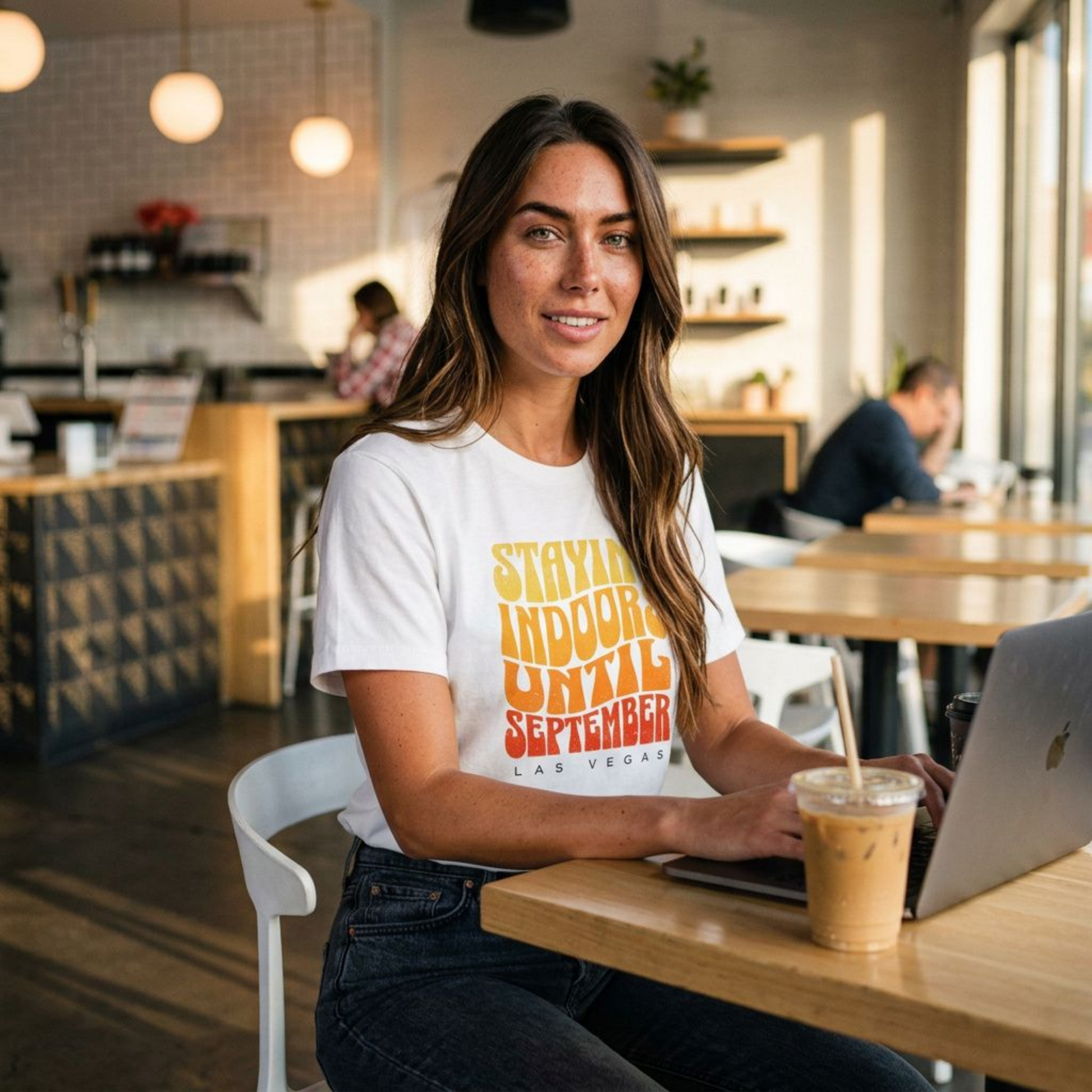 Staying Indoors Henderson Nevada t-shirt lifestyle shot in white