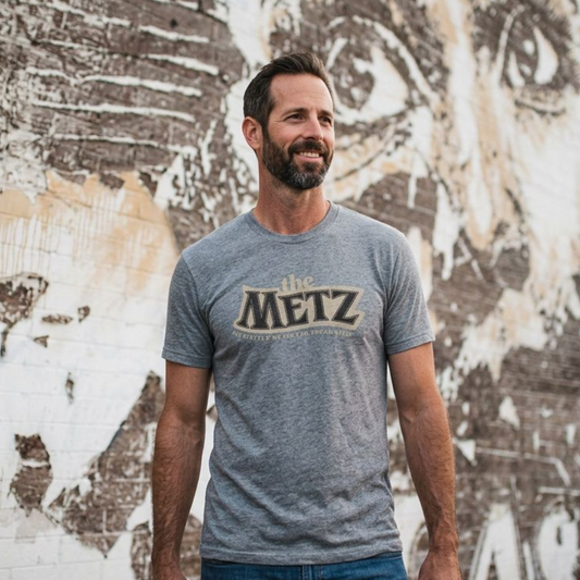 The Metz Las Vegas t-shirt lifestyle shot in premium heather
