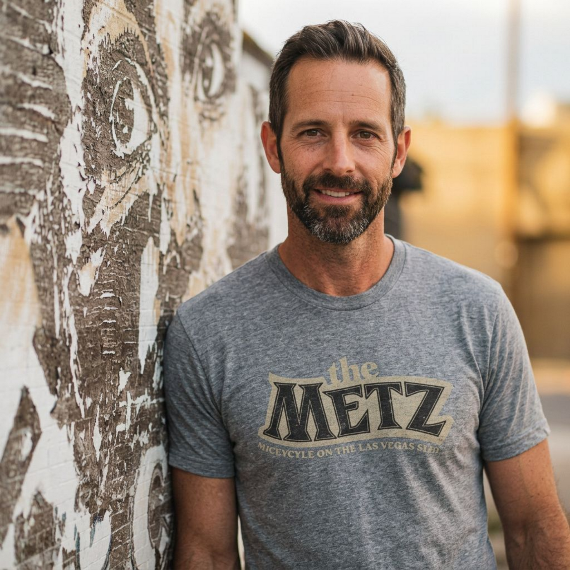 The Metz Las Vegas t-shirt lifestyle shot in premium heather