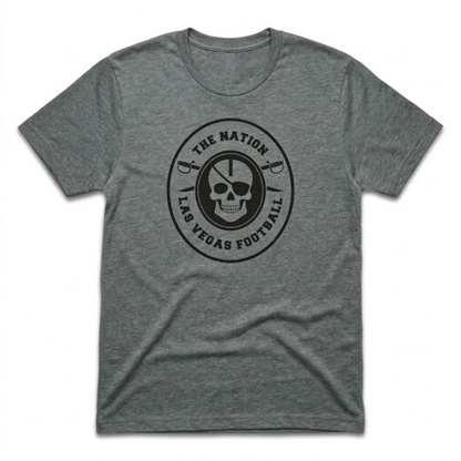 The Nation Skull and Swords Las Vegas Raiders t-shirt in heavy metal